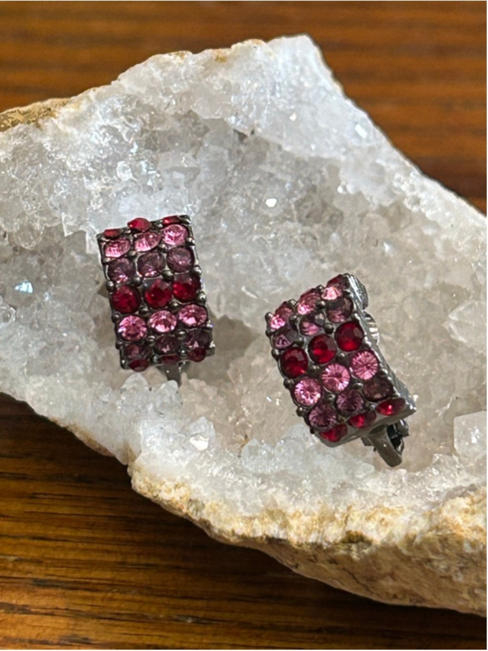 Women's Givenchy One Size Red Pink Rhinestone Clip-On Earrings